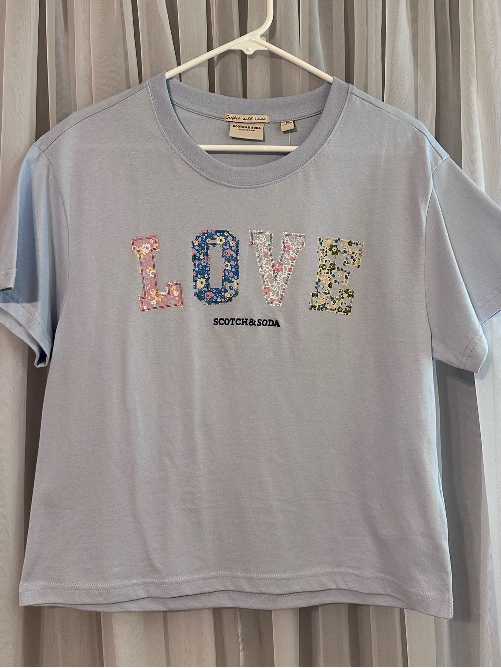 Scotch & Soda Light Blue Cotton Floral LOVE Graphic Boxy Tee